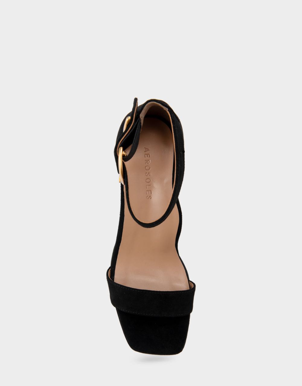 Women's | Eliza Black Genuine Suede Two Piece Mid Heel with Ankle Strap and Buckle