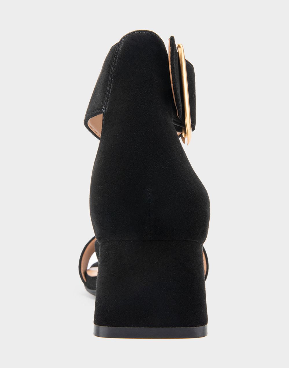 Women's | Eliza Black Genuine Suede Two Piece Mid Heel with Ankle Strap and Buckle
