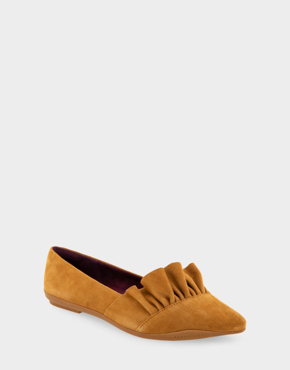 Women's | Dillion Dark Ochre Genuine Suede Ruffled Point Toe Flat