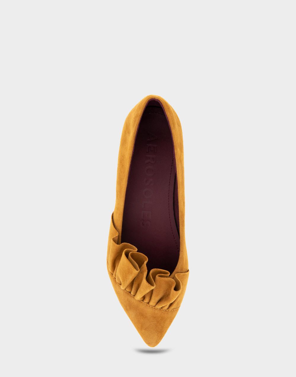 Women's | Dillion Dark Ochre Genuine Suede Ruffled Point Toe Flat