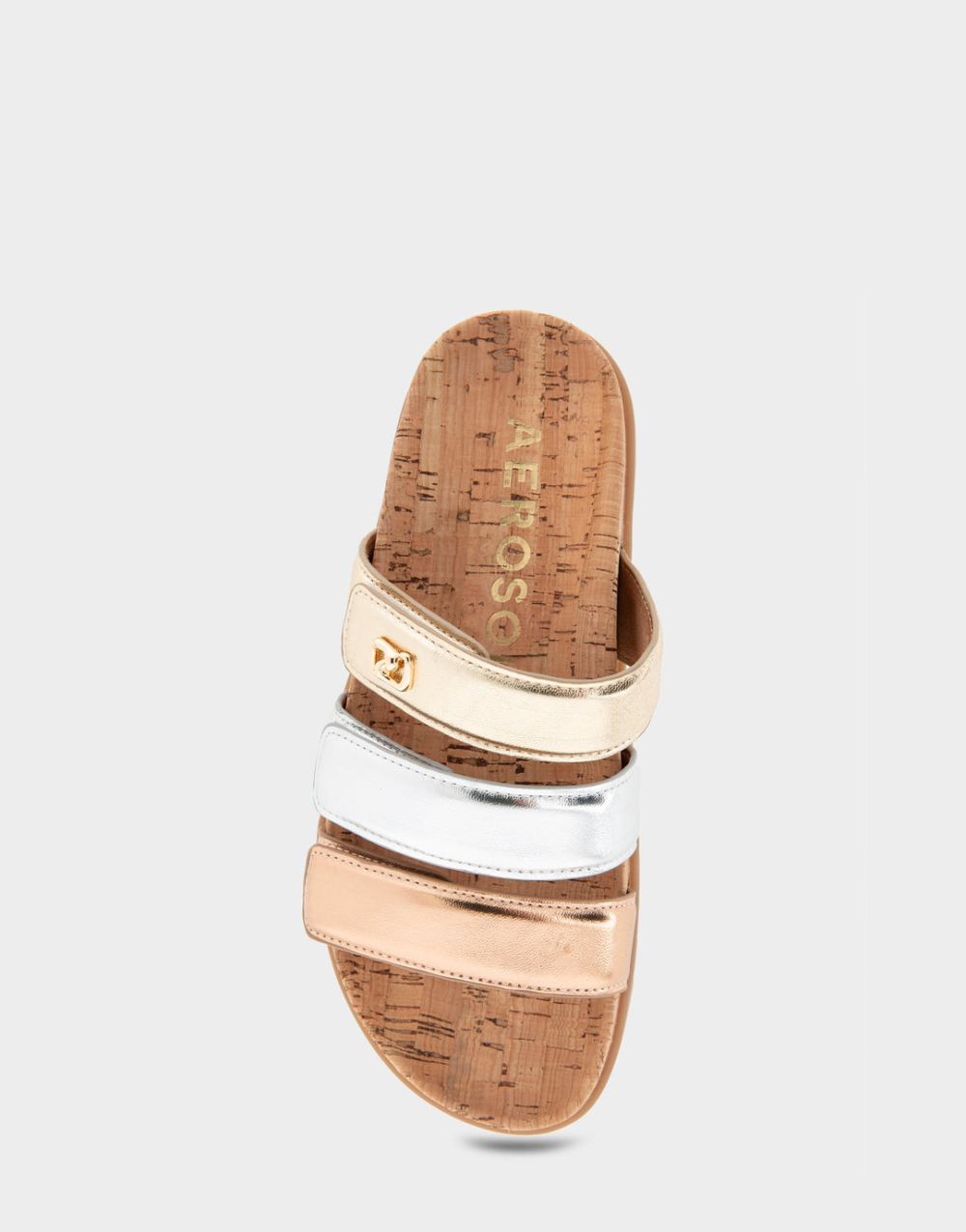 Women's | Lee Rose Gold Leather Three Band Footbed Sandal