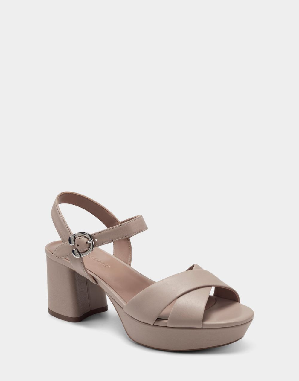 Women's | Beige Leather Platform Block Heel Sandal with Buckle Cosmos