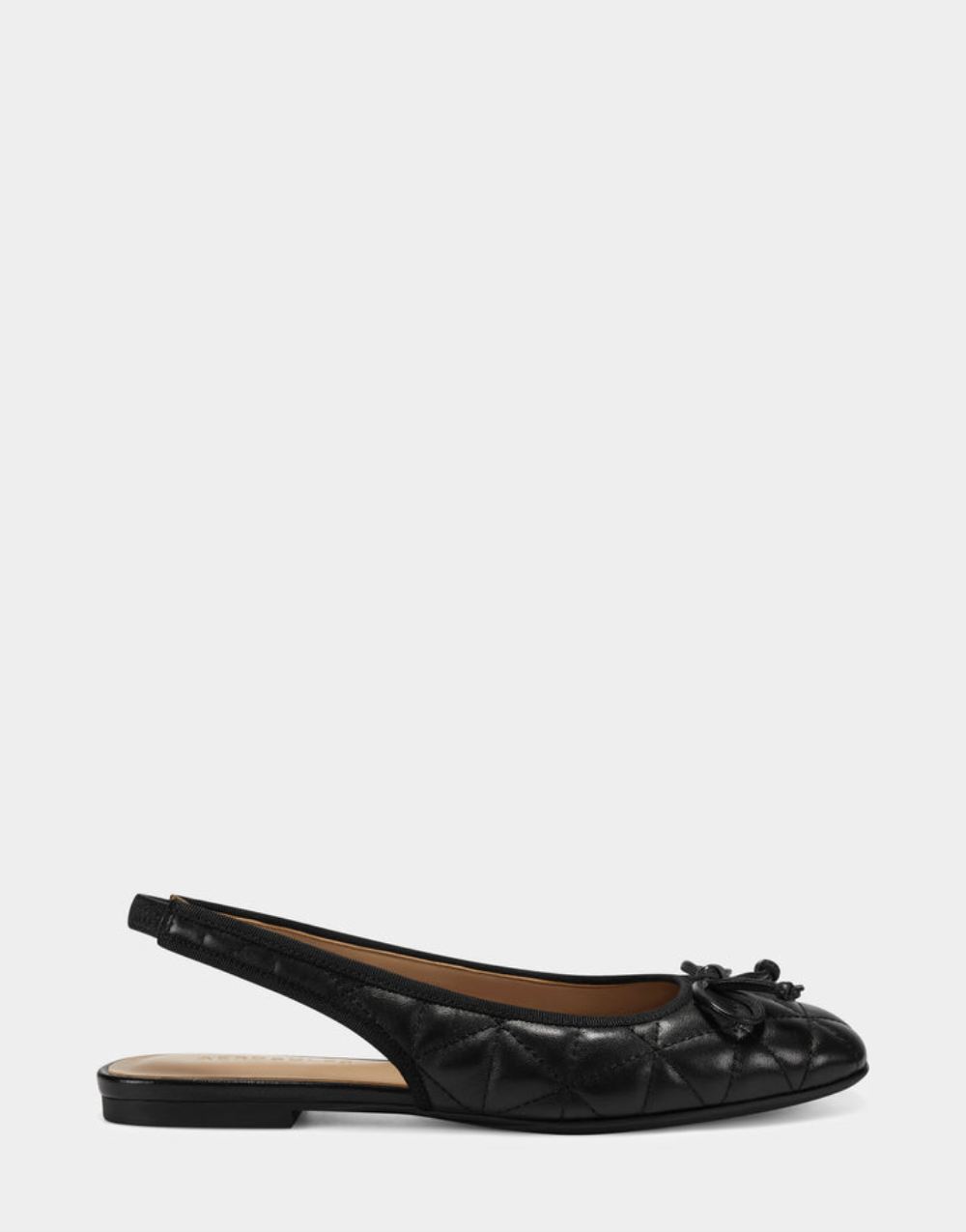 Women's | Black Quilted Leather Sling Back Ballet Flat with Bow Catarina