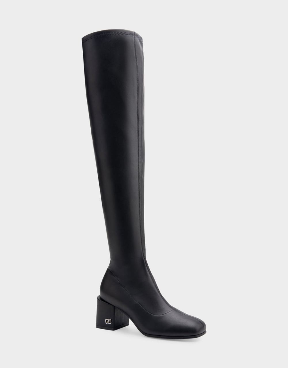 Women's | Oreti Black Stretch Faux Leather Block Heel Over The Knee Boot