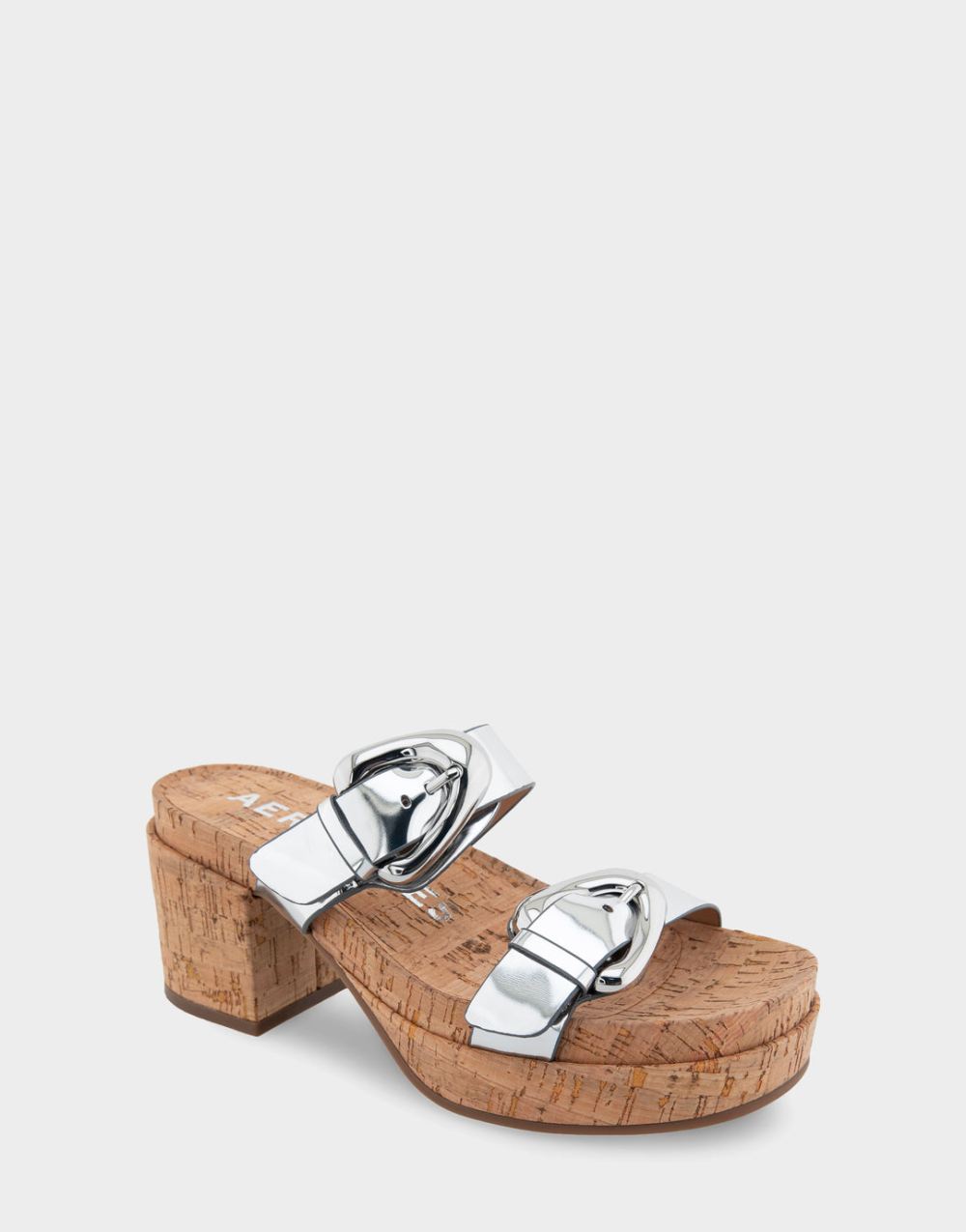 Women's | Chance Silver Mirror Metallic Faux Leather Molded Footbed Platform Slide Sandal