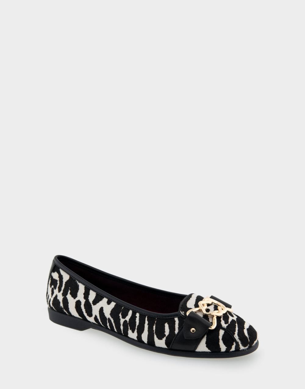 Women's | Bia Zebra Print Calf Hair Ornamented Flat