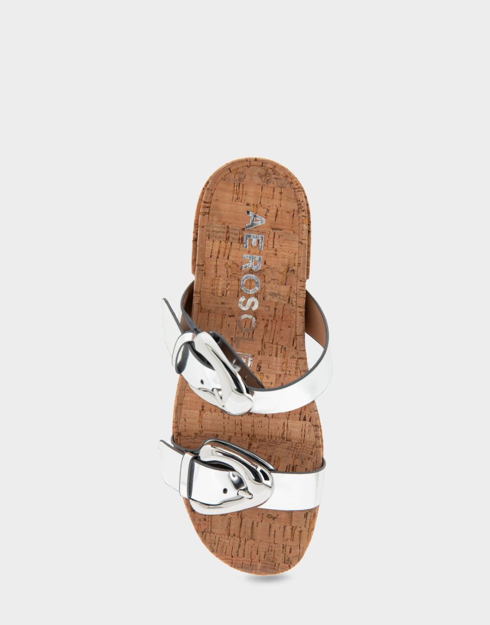 Women's | Chance Silver Mirror Metallic Faux Leather Molded Footbed Platform Slide Sandal