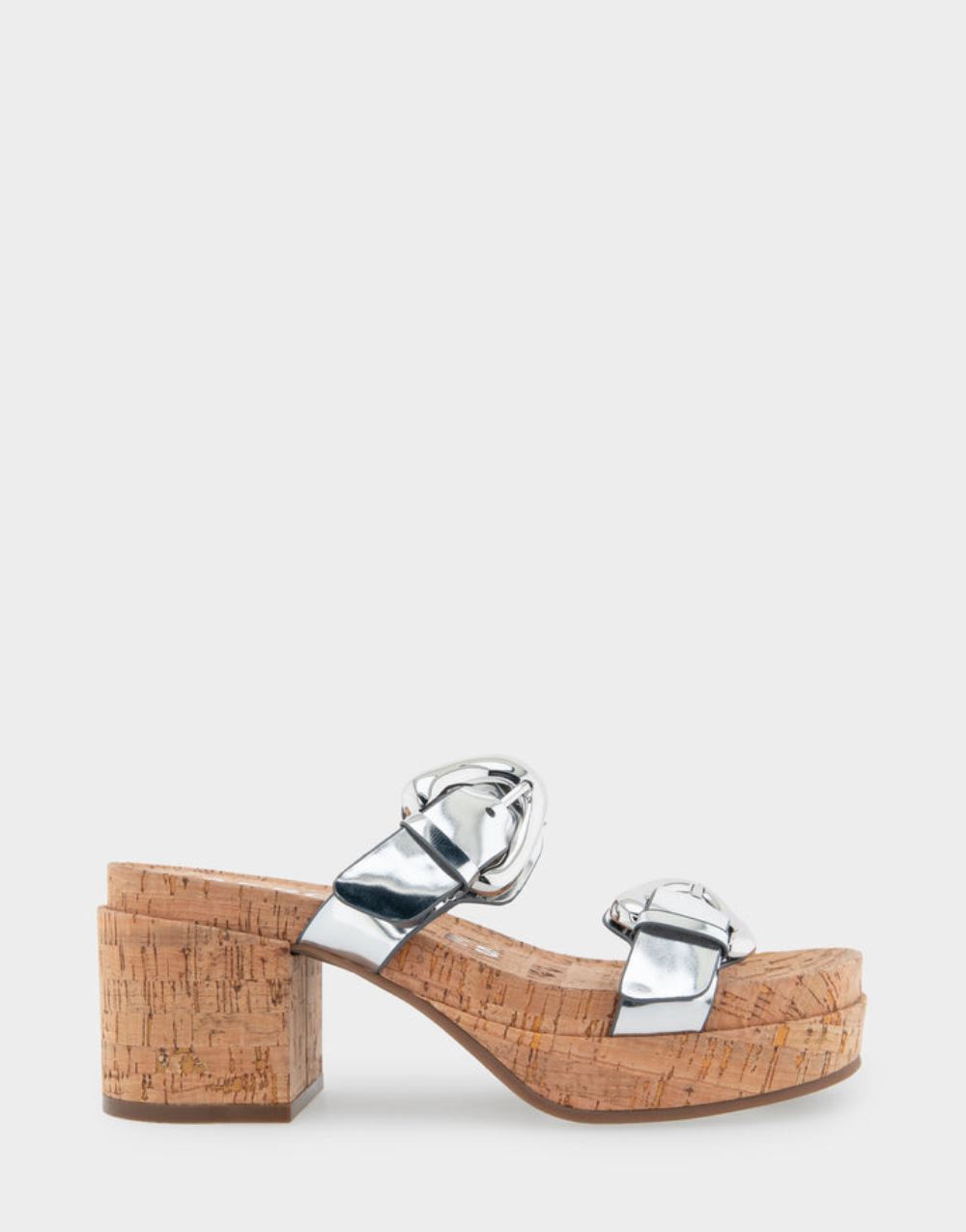 Women's | Chance Silver Mirror Metallic Faux Leather Molded Footbed Platform Slide Sandal
