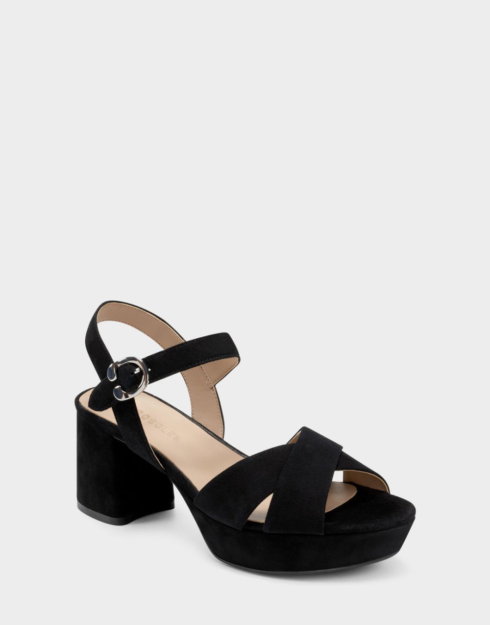 Women's | Black Suede Platform Block Heel Sandal with Buckle Cosmos