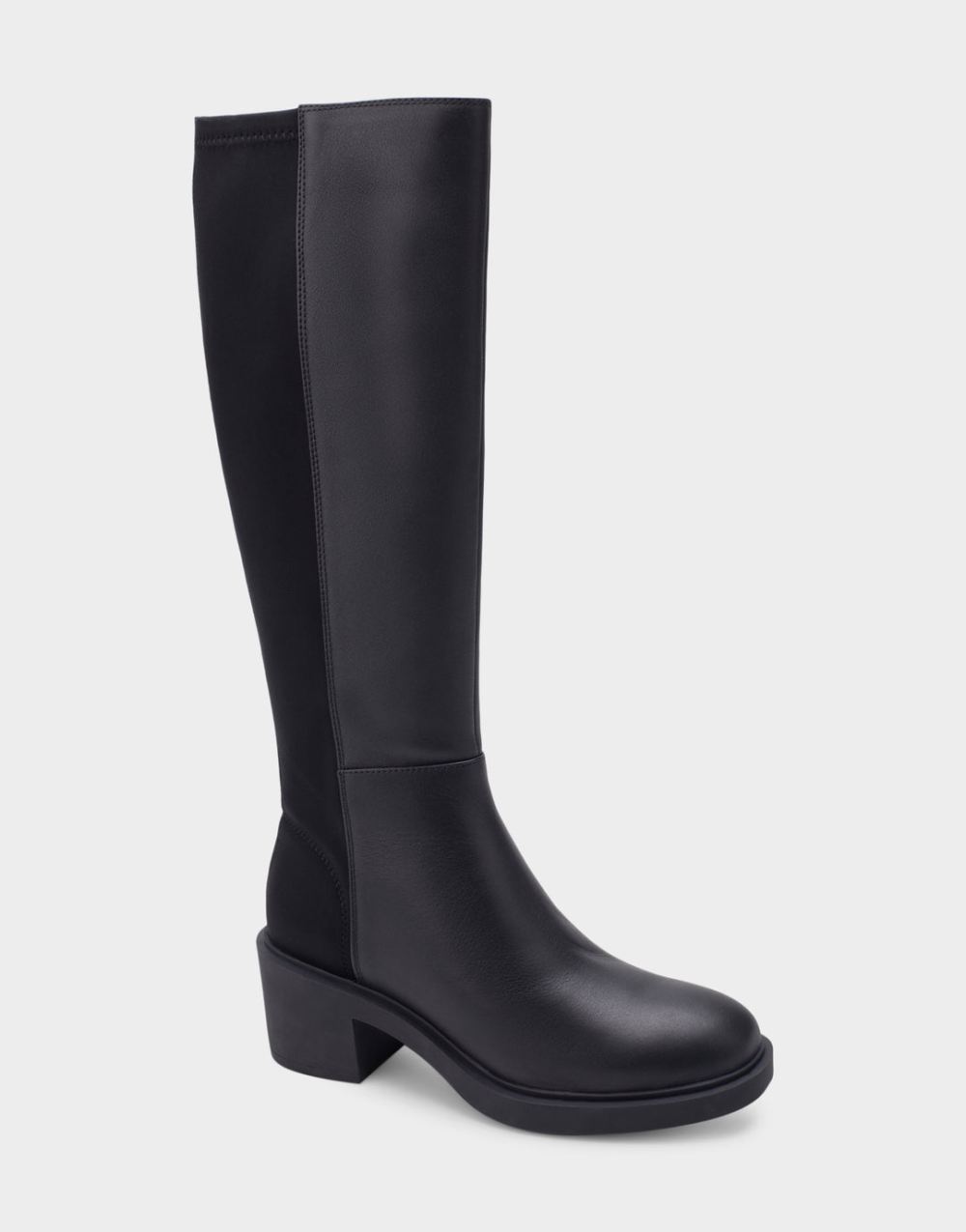 Women's | Gabicce Black Genuine Leather Block Heel Tall Shaft Boot