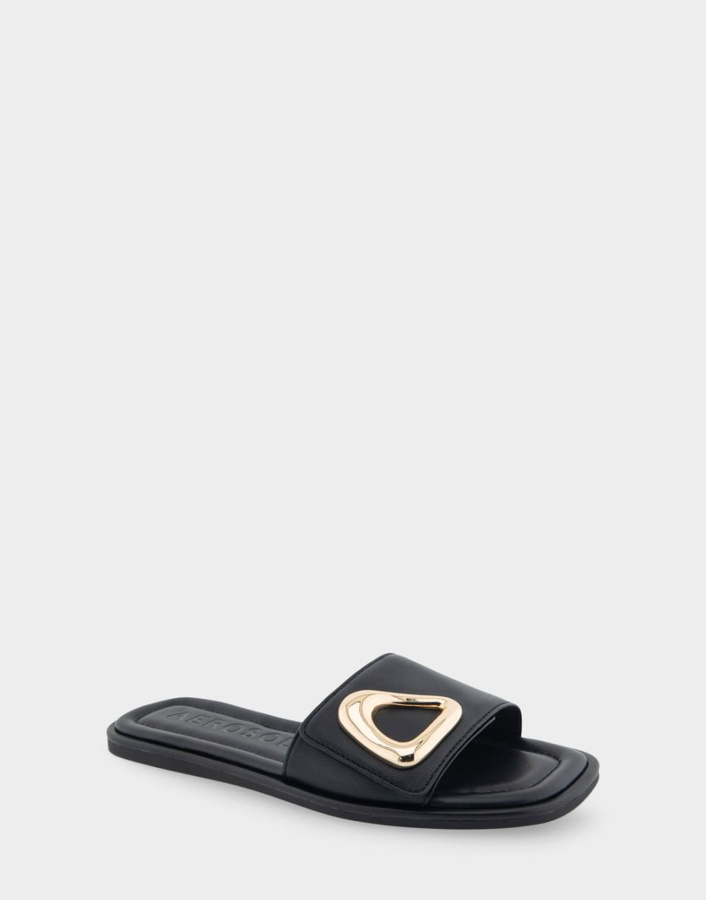 Women's | Blaire Black Leather Ornamented Single Band Slide Sandal