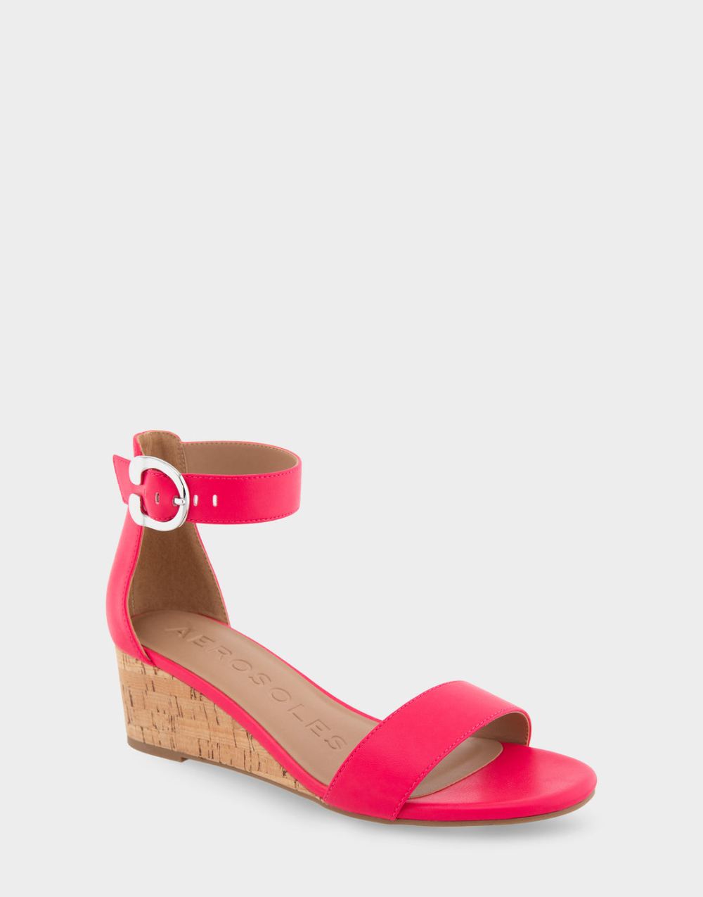 Women's | Willis Virtual Pink Faux Leather Ankle Strap Mid Wedge Sandal
