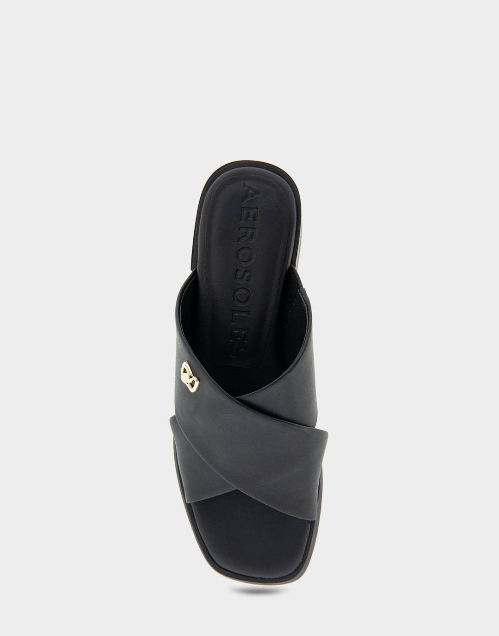 Women's | Duane Black Faux Leather Crisscross Slip On Low Block Heel Sandal