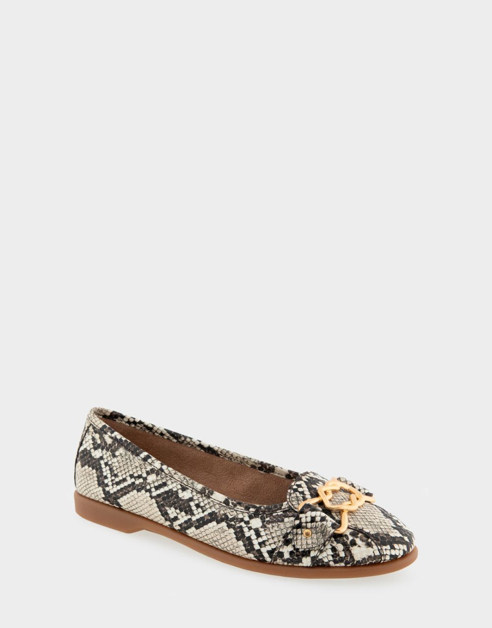 Women's | Bia Natural Printed Snake Faux Leather Ornamented Flat