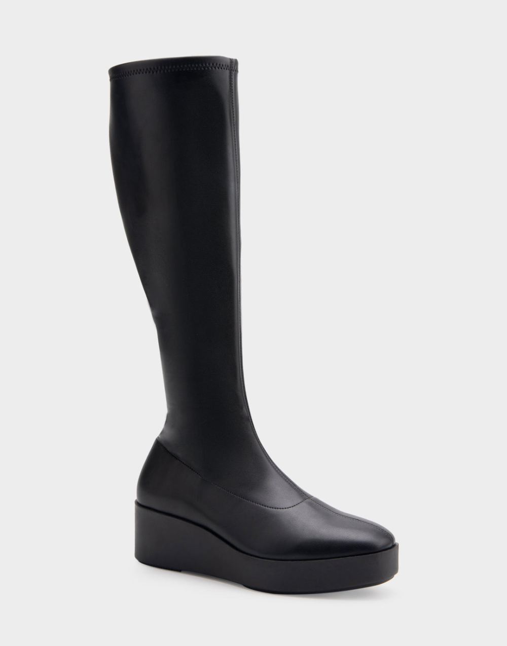 Women's | Cecina Black Faux Leather Flatform Heel Tall Shaft Boot