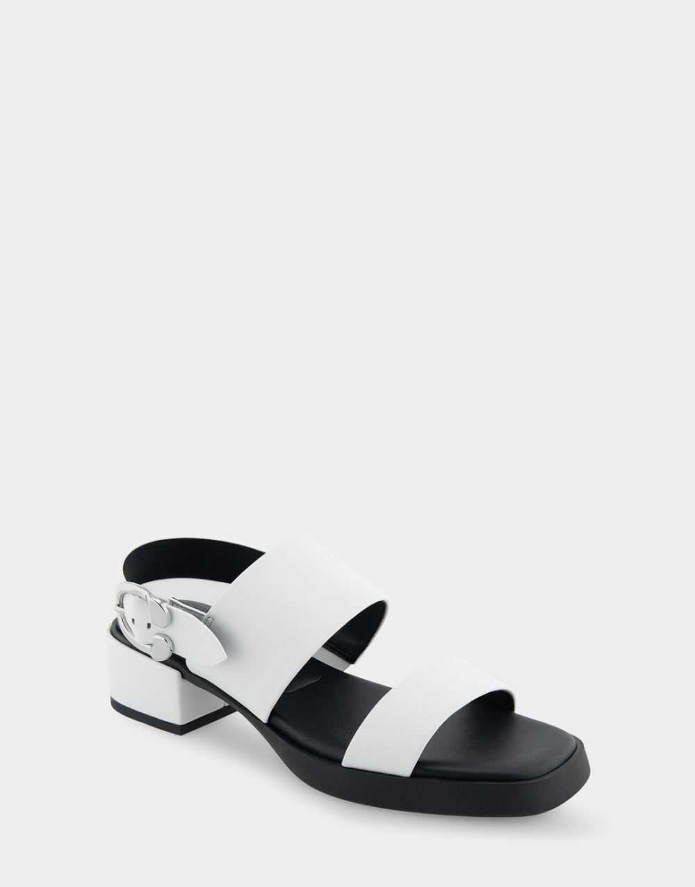 Women's | Dove White Faux Leather Banded Back Strap Low Block Heel Sandal