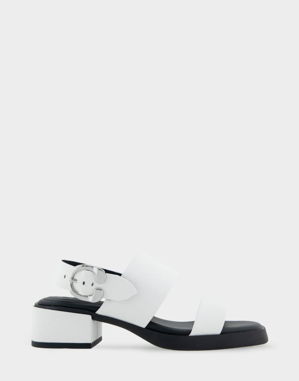 Women's | Dove White Faux Leather Banded Back Strap Low Block Heel Sandal