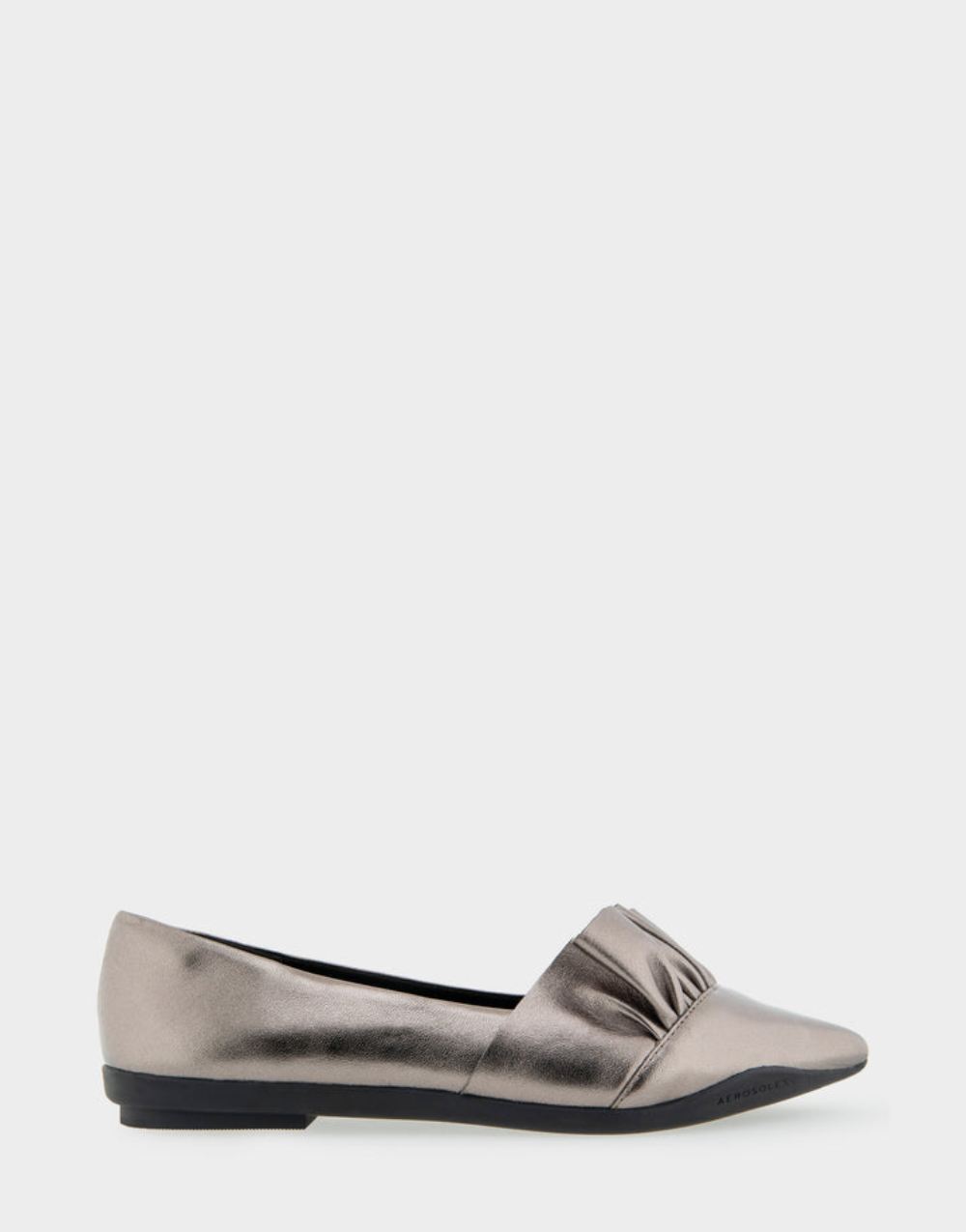 Women's | Dillion Graphite Genuine Leather Ruffled Point Toe Flat
