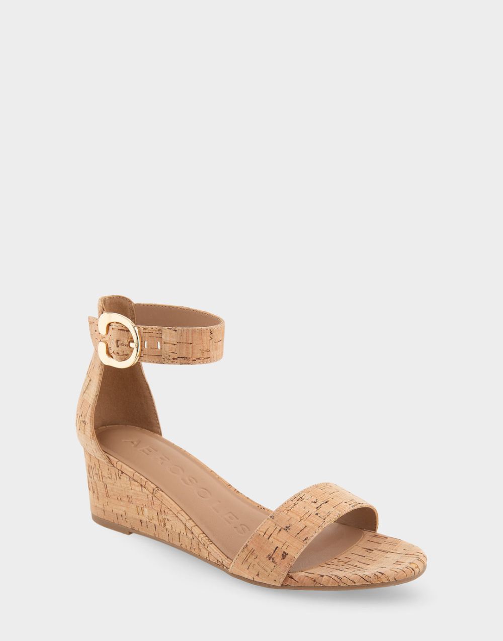Women's | Willis Cork Faux Leather Ankle Strap Mid Wedge Sandal