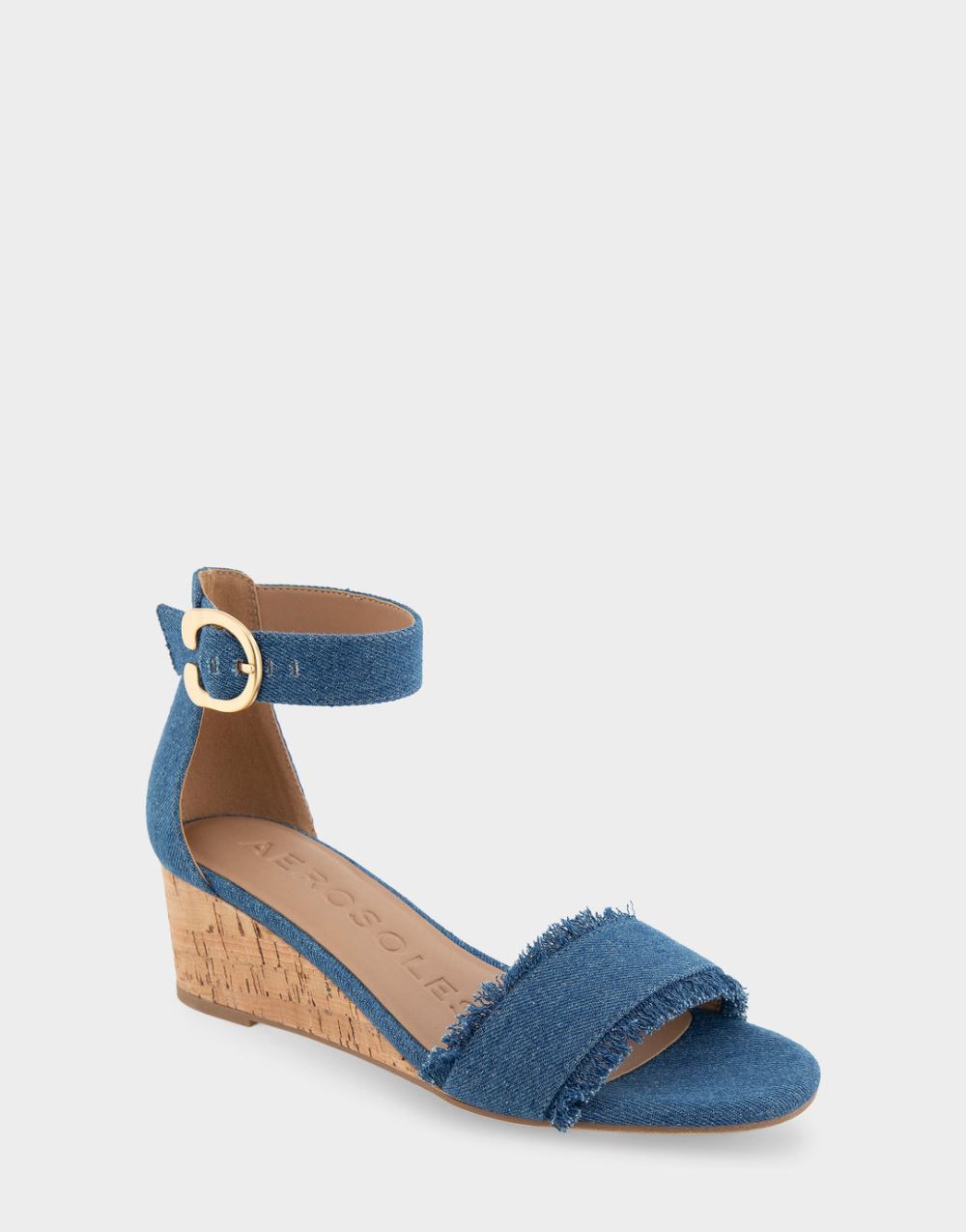 Women's | Willis Denim Fabric Ankle Strap Mid Wedge Sandal