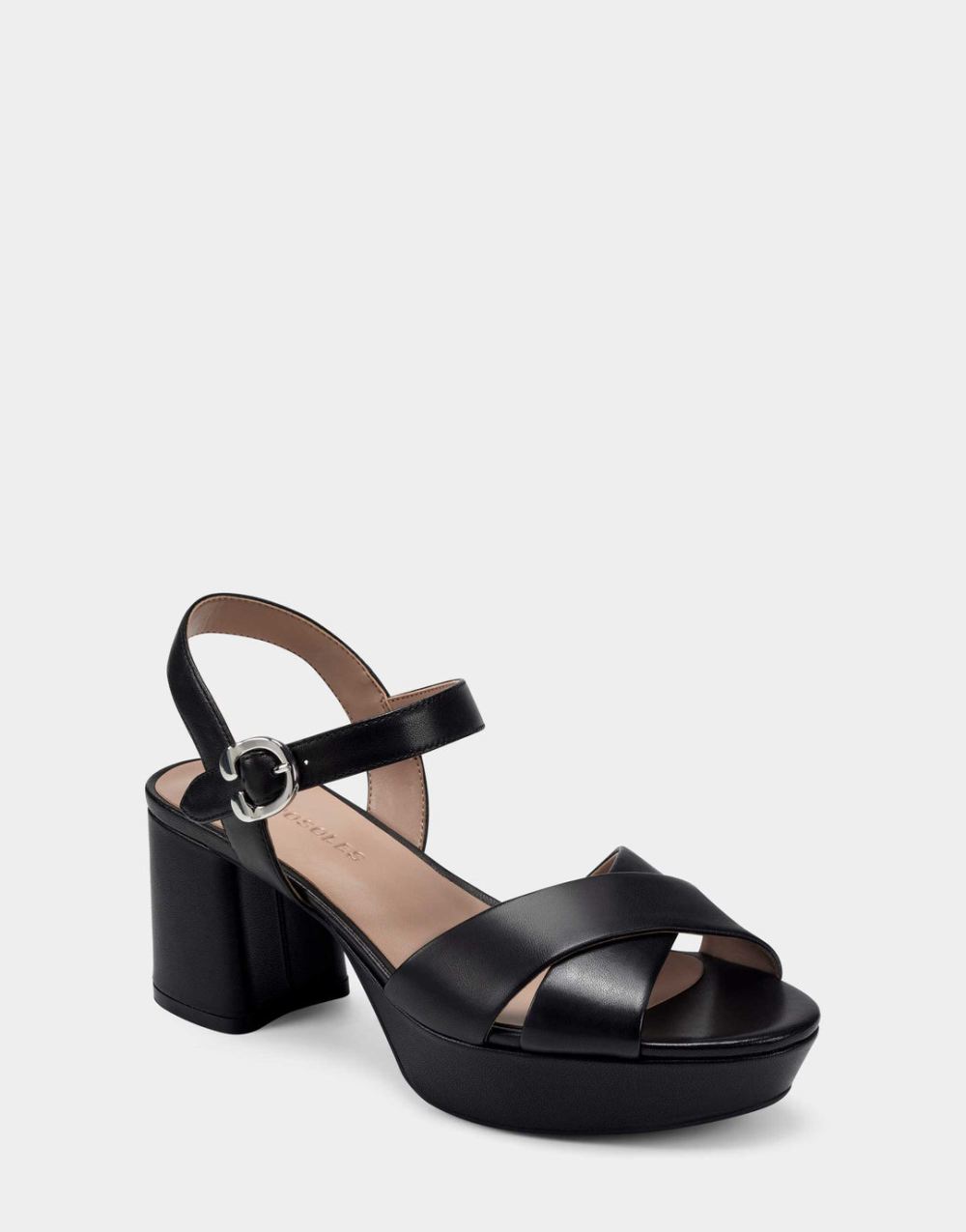 Women's | Black Leather Platform Block Heel Sandal with Buckle Cosmos