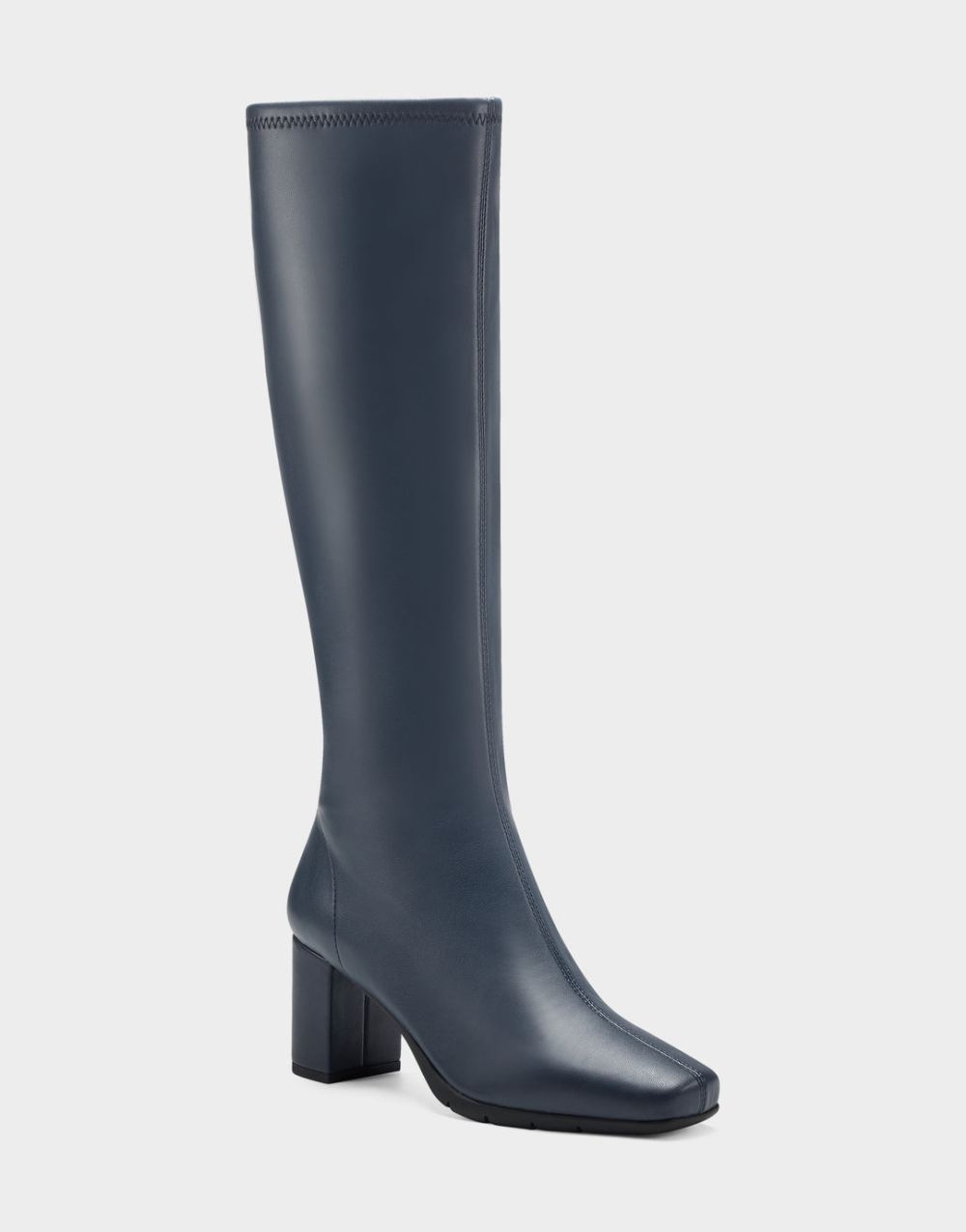 Women's | Micah Navy Faux Leather Knee-High Heeled Boot with Zipper