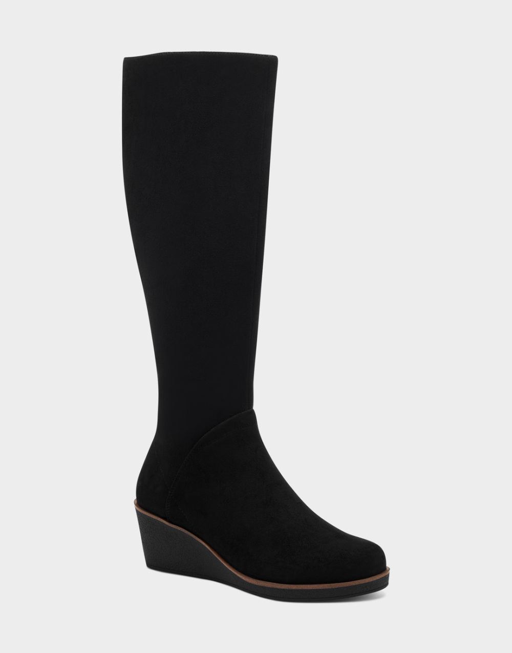 Women's | Binocular Black Faux Suede Knee High Tall Wedge Boot