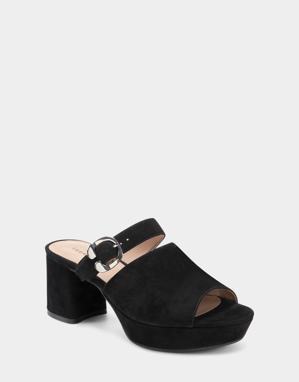 Women's | Black Italian Suede Platform Retro Sandal Mule with Buckle Cosmic