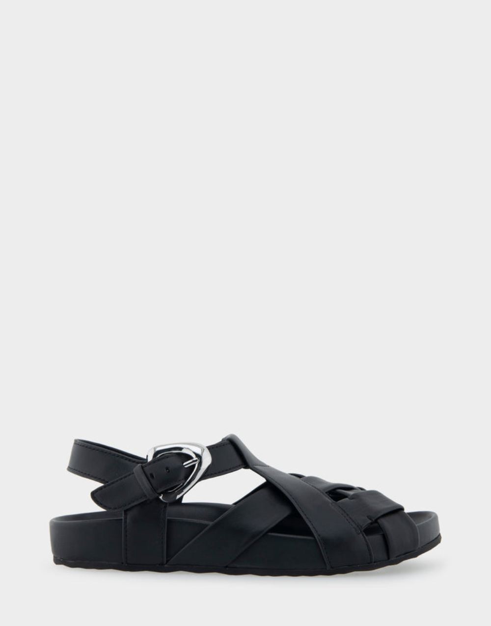 Women's | Leon Black Leather Woven Fisherman Footbed Sandal