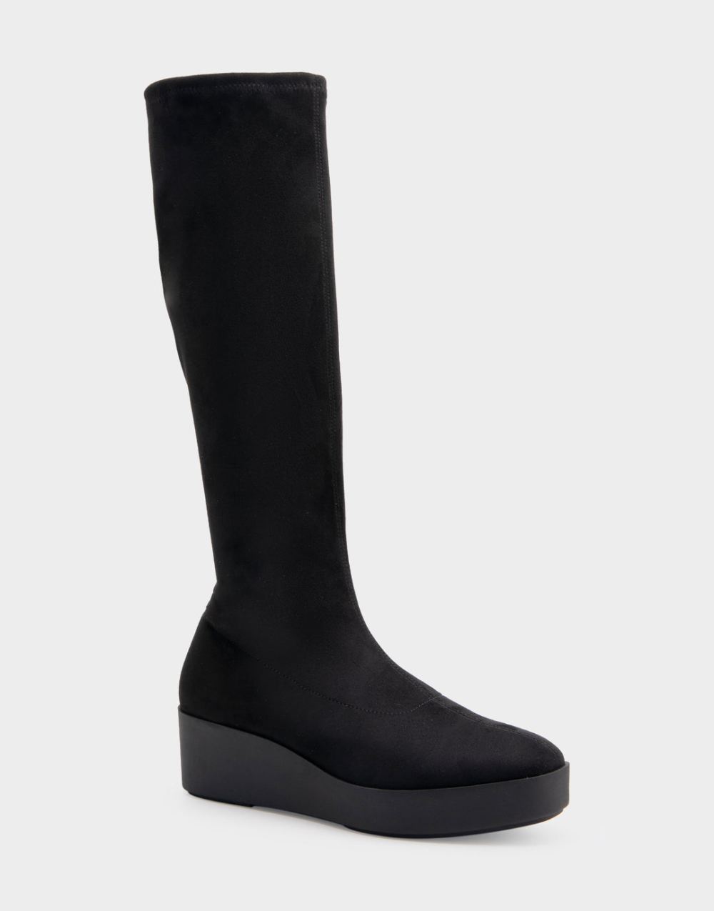 Women's | Cecina Black Stretch Faux Suede Flatform Heel Tall Shaft Boot