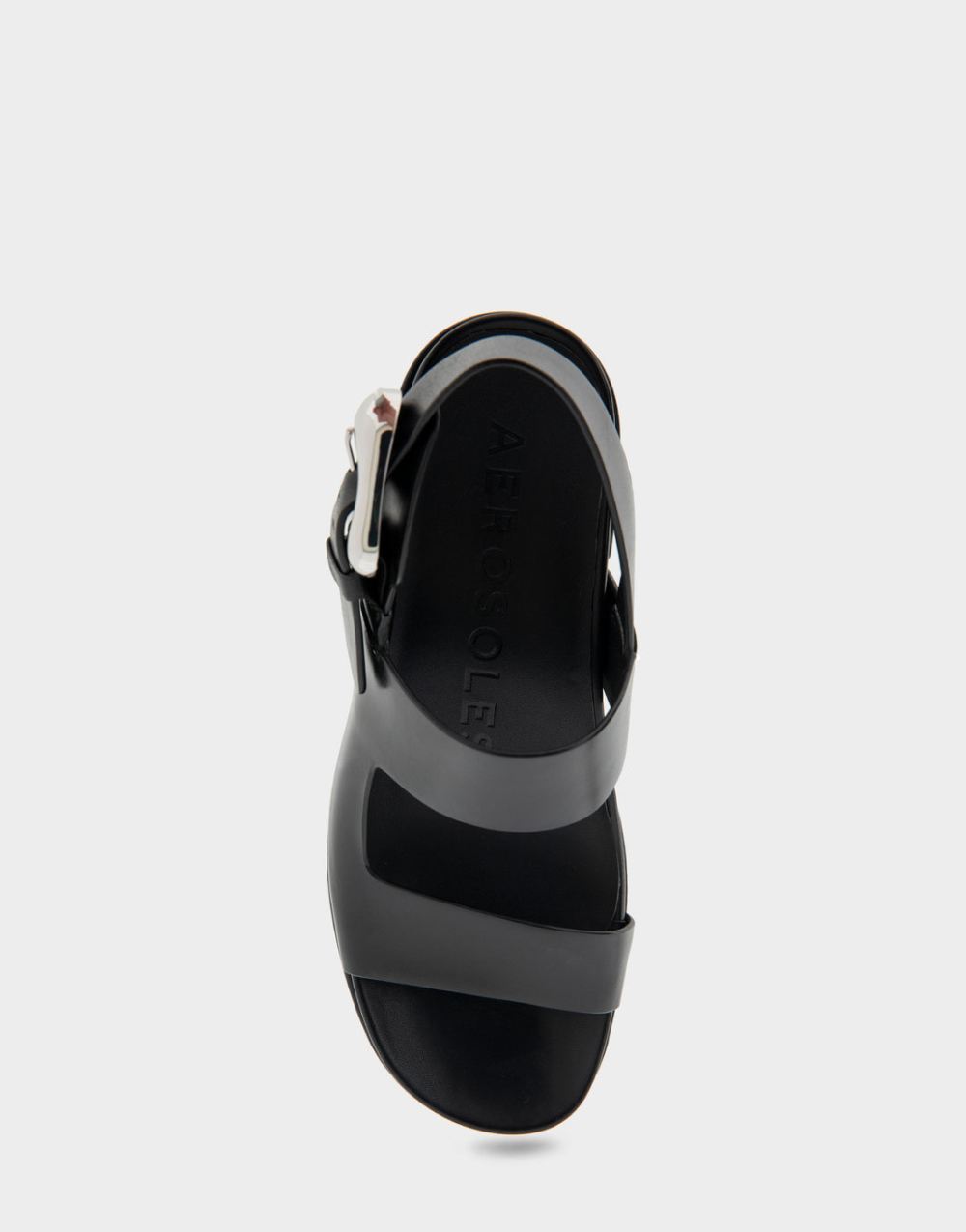 Women's | Clarkson Black Leather Asymmetrical Molded Footbed Platform Sandal