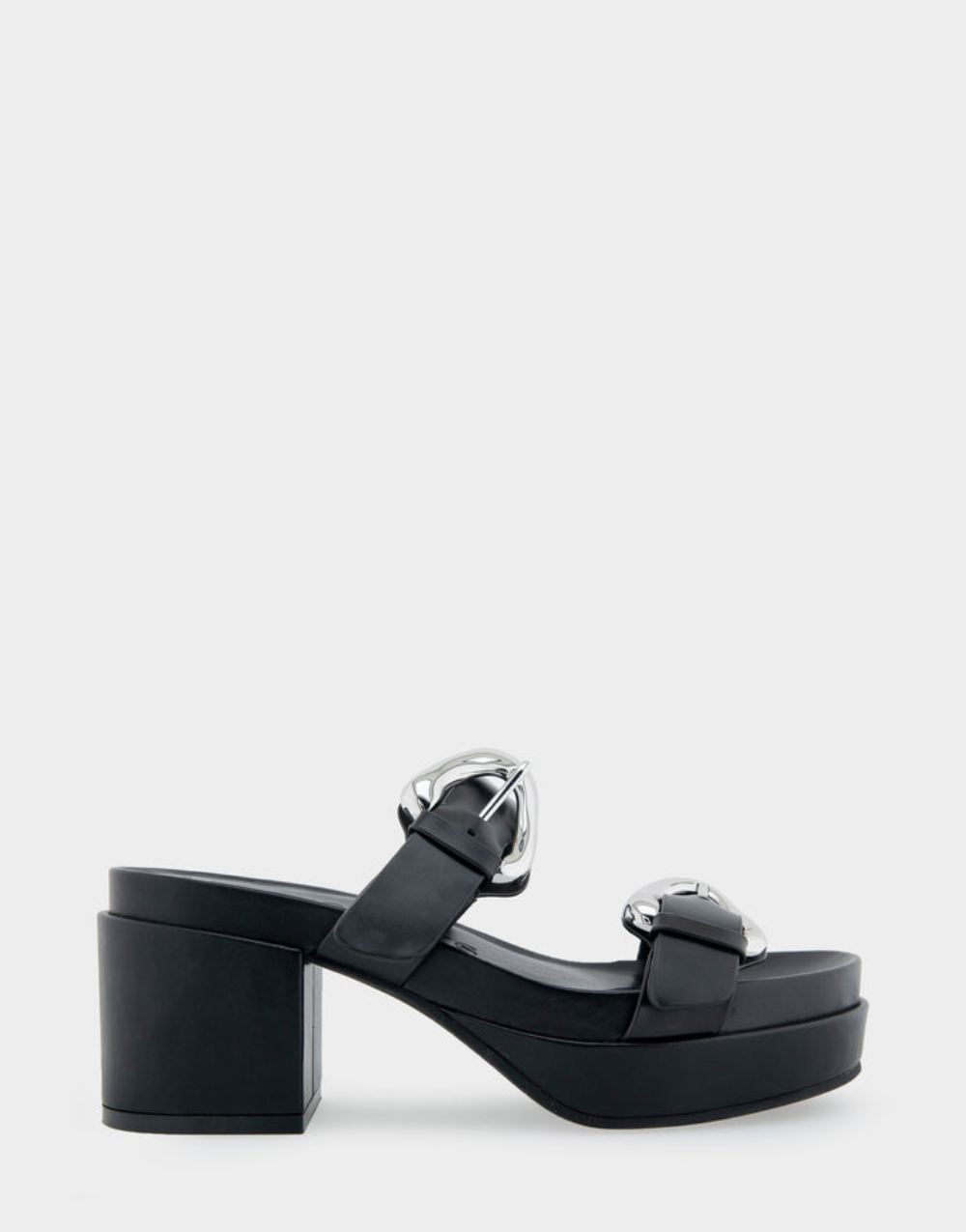 Women's | Chance Black Leather Molded Footbed Platform Slide Sandal