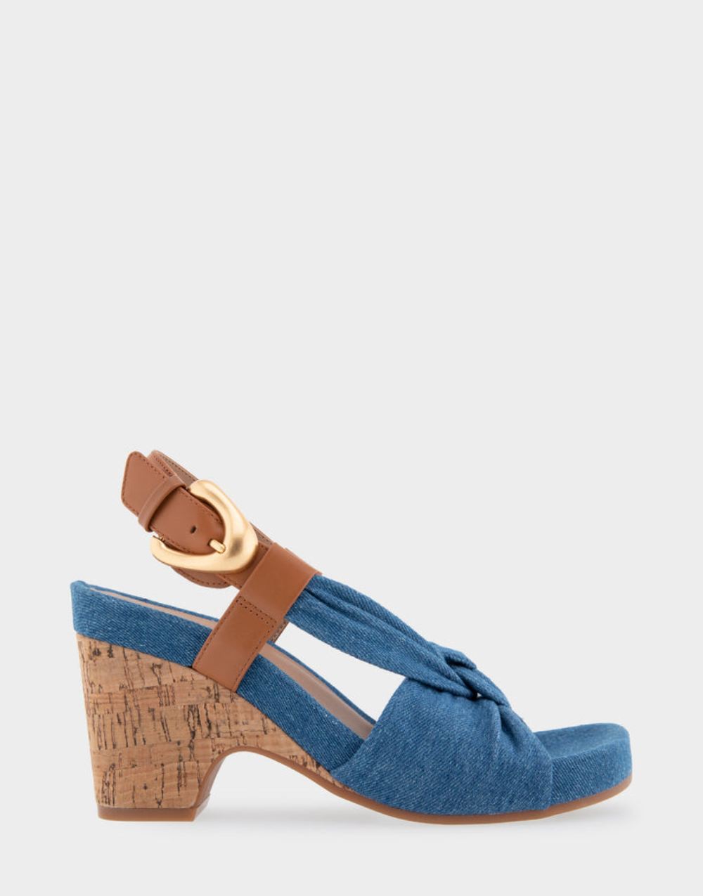 Women's | Miki Denim Fabric Knotted Buckled Footbed Wedge Sandal