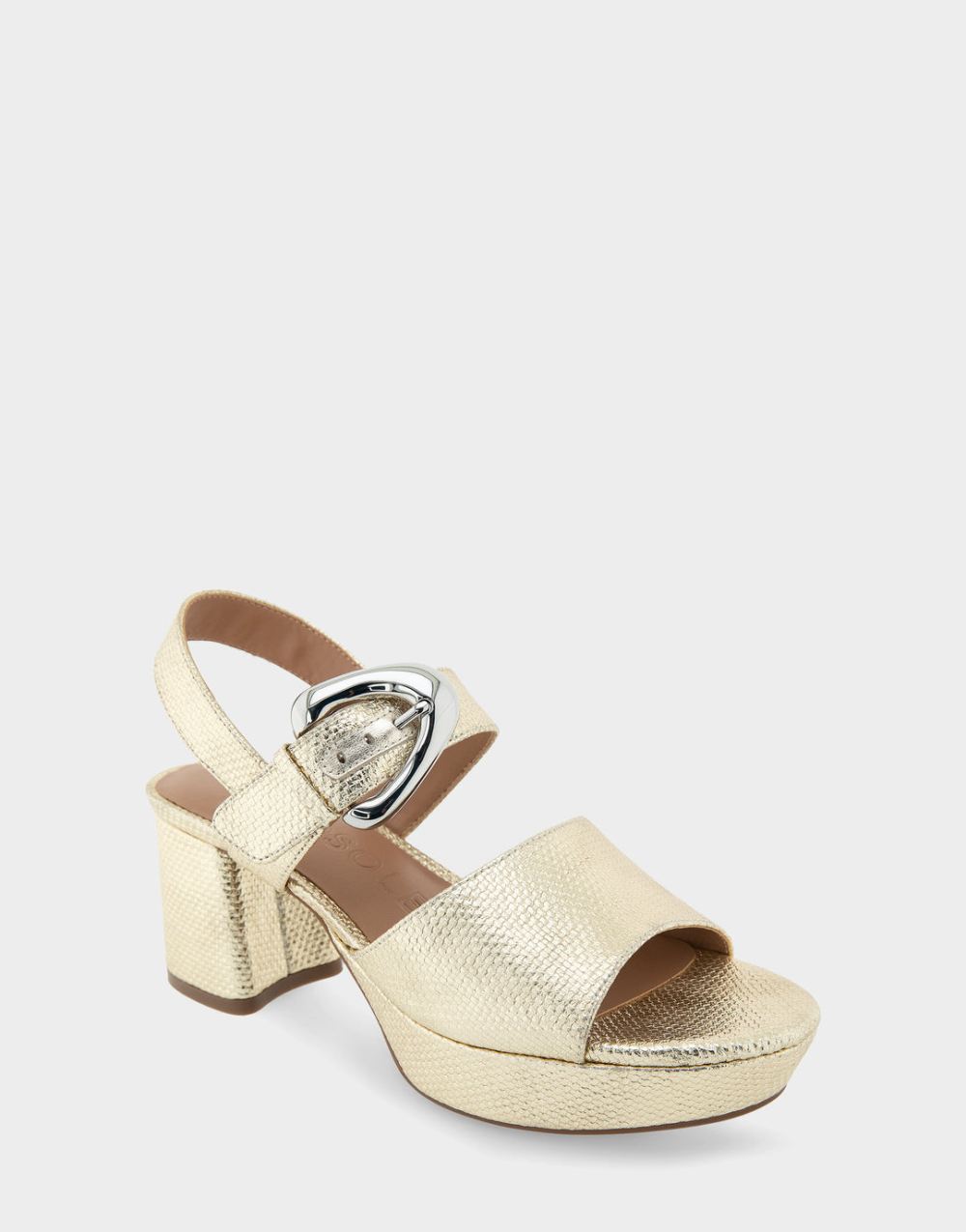 Women's | Chamber Soft Gold Canvas Faux Leather Quarter Strap Platform Sandal