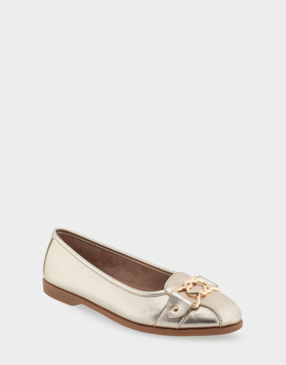 Women's | Bia Soft Gold Faux Leather Ornamented Flat