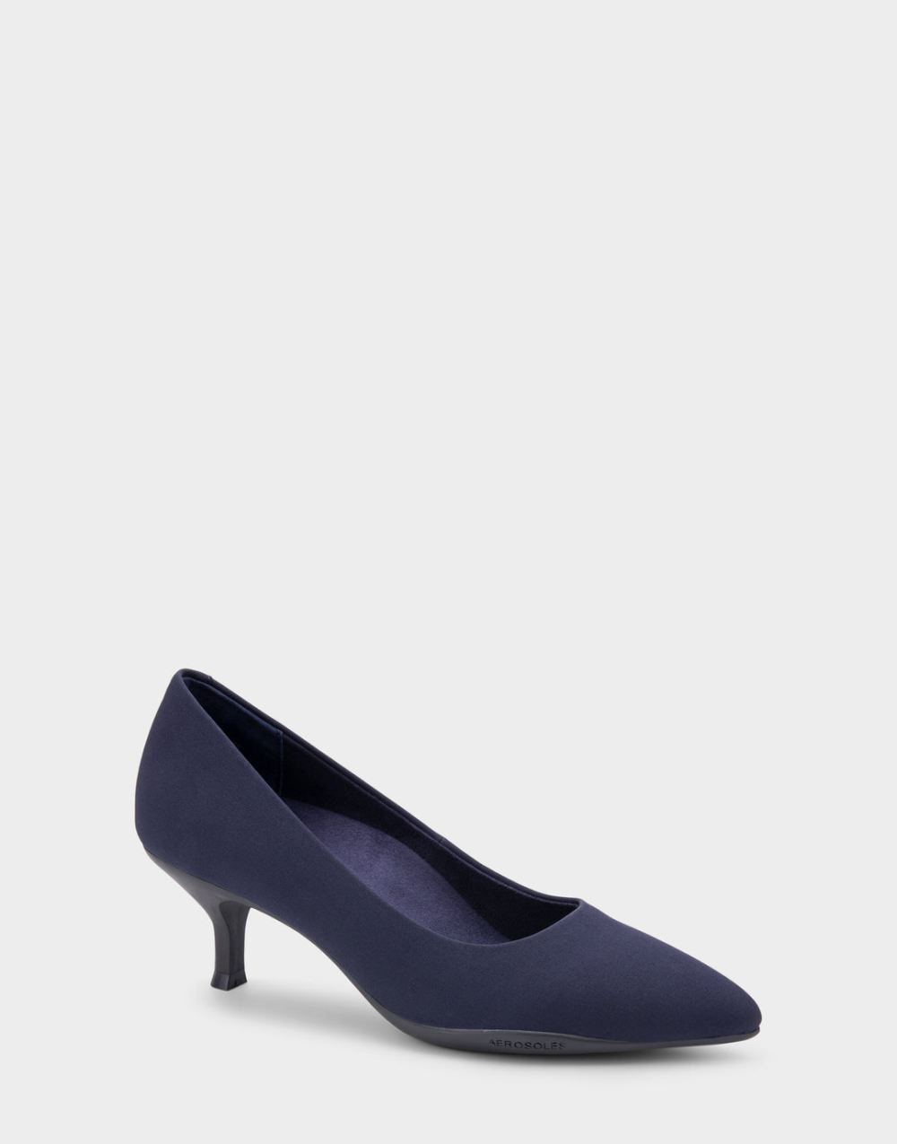 Women's | Ludlow Navy Stretch Gabardine Fabric Point Toe Kitten Heel Pump