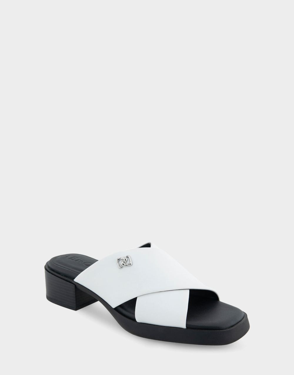 Women's | Duane White Faux Leather Crisscross Slip On Low Block Heel Sandal