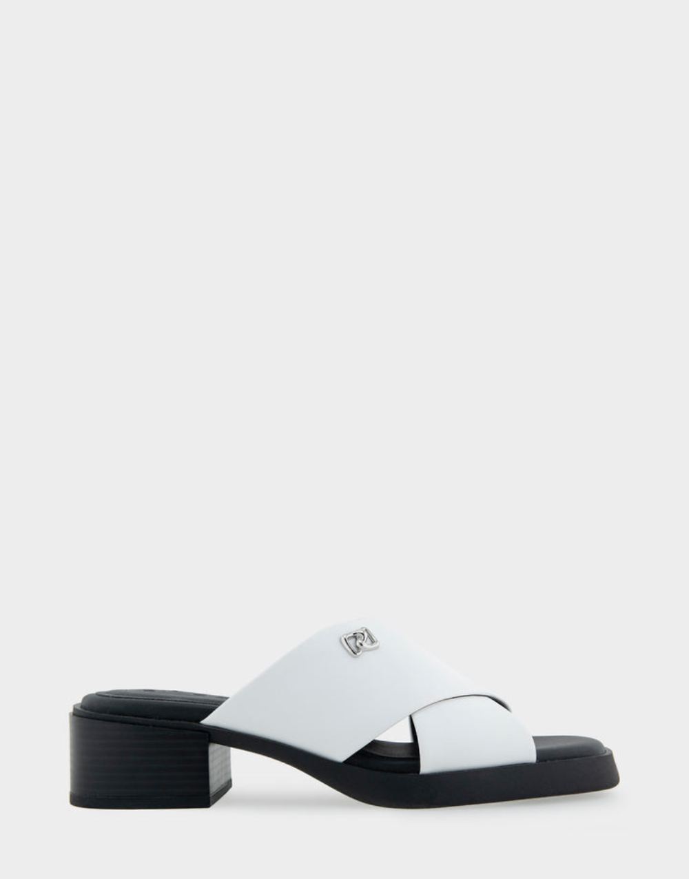 Women's | Duane White Faux Leather Crisscross Slip On Low Block Heel Sandal