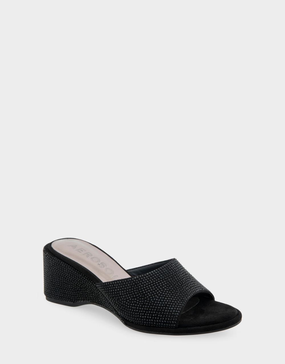 Women's | New Year Black Fabric with Crystals Wedge Slide
