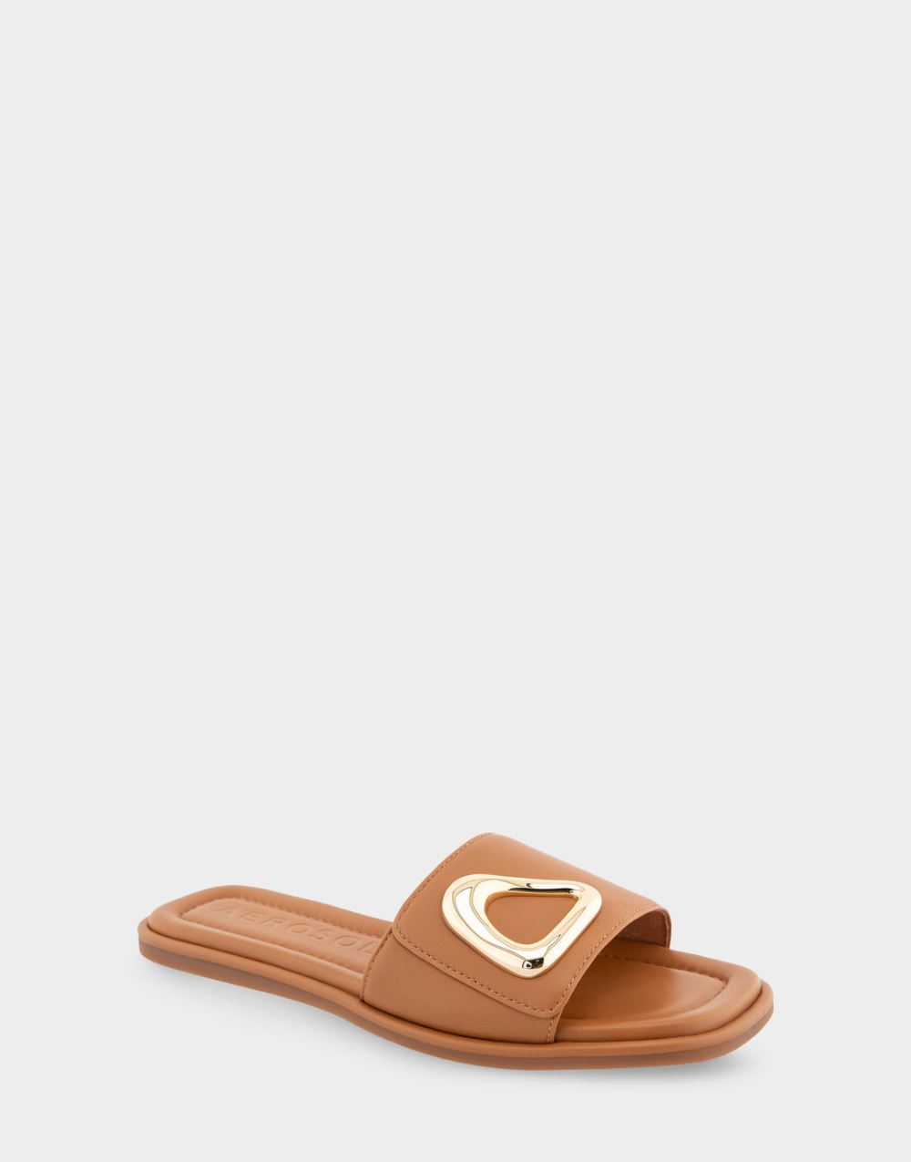 Women's | Blaire Tan Leather Ornamented Single Band Slide Sandal