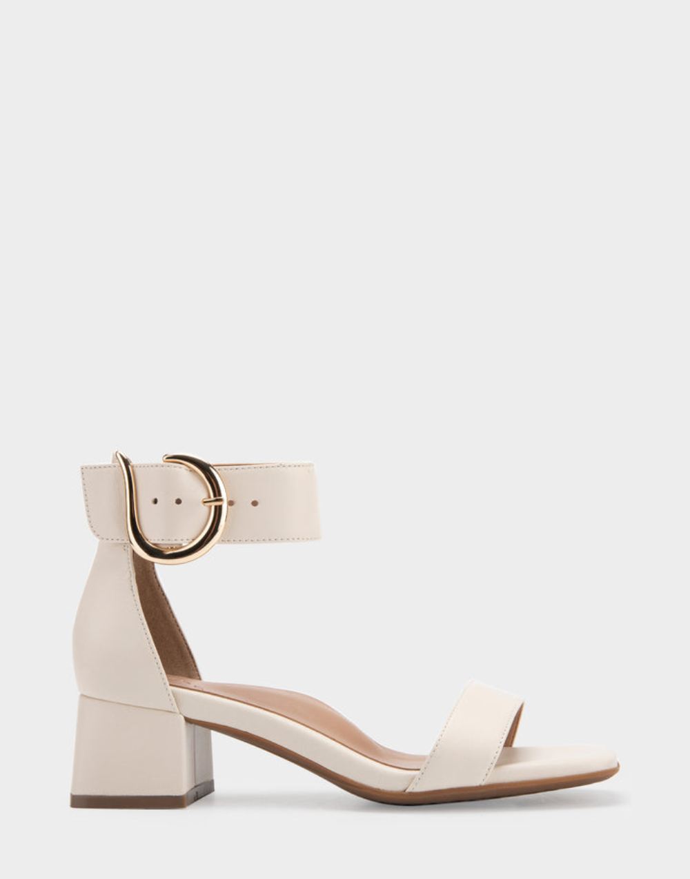 Women's | Eliza White Genuine Leather Two Piece Mid Heel with Ankle Strap and Buckle