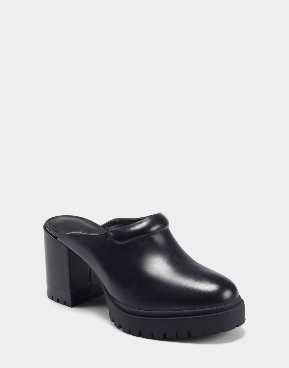 Women's | Black Leather Platform Lug Sole Mule Emon