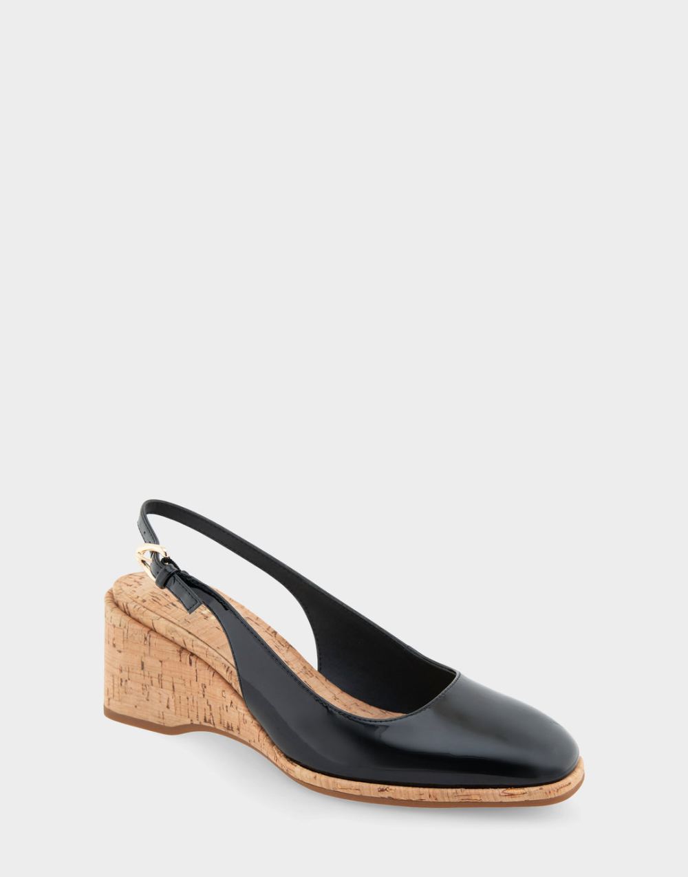 Women's | Aria Black Patent Faux Leather Sculpted Wedge Slingback Women's | Aria Black Patent Faux Leather Sculpted Wedge Slingback