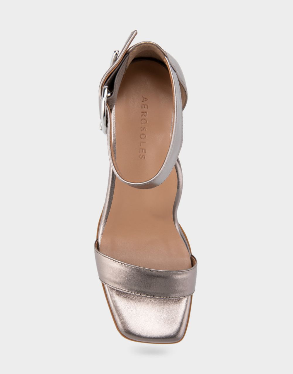 Women's | Eliza Silver Metallic Genuine Leather Two Piece Mid Heel with Ankle Strap and Buckle