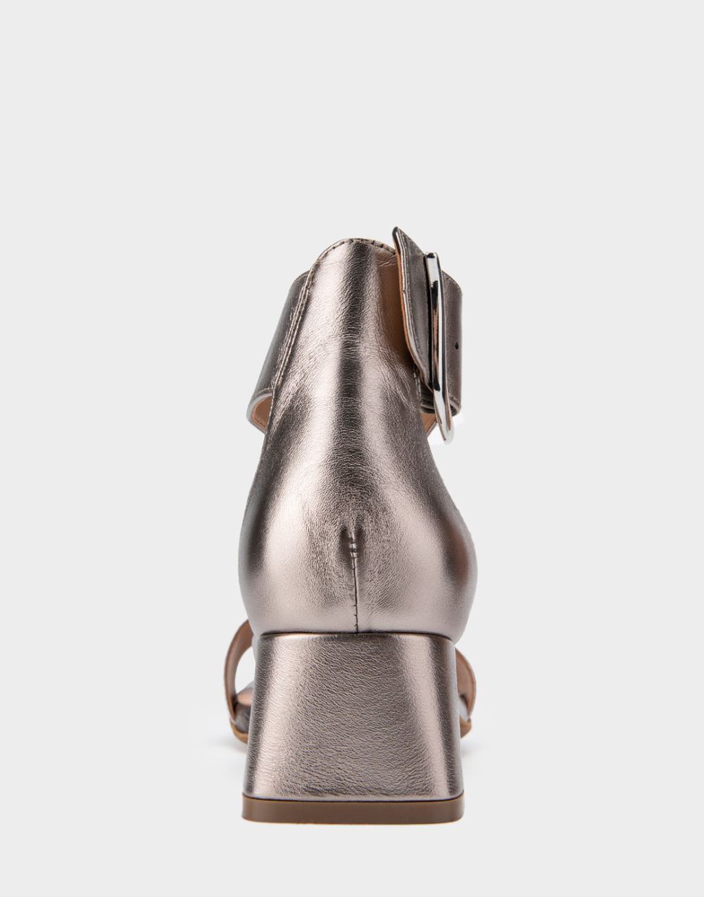 Women's | Eliza Silver Metallic Genuine Leather Two Piece Mid Heel with Ankle Strap and Buckle
