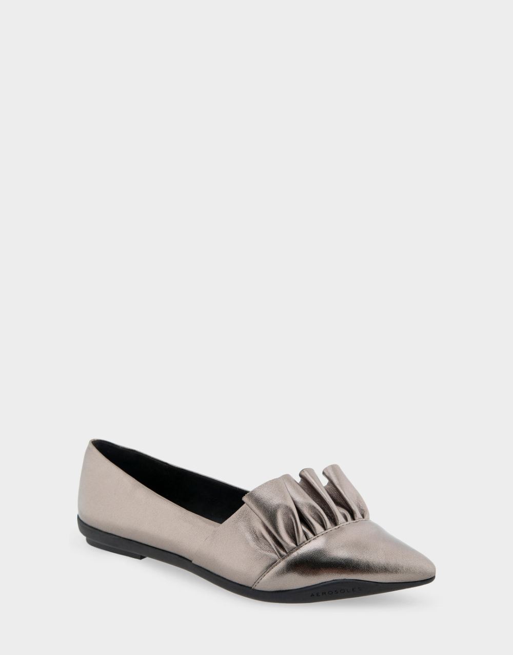 Women's | Dillion Graphite Genuine Leather Ruffled Point Toe Flat