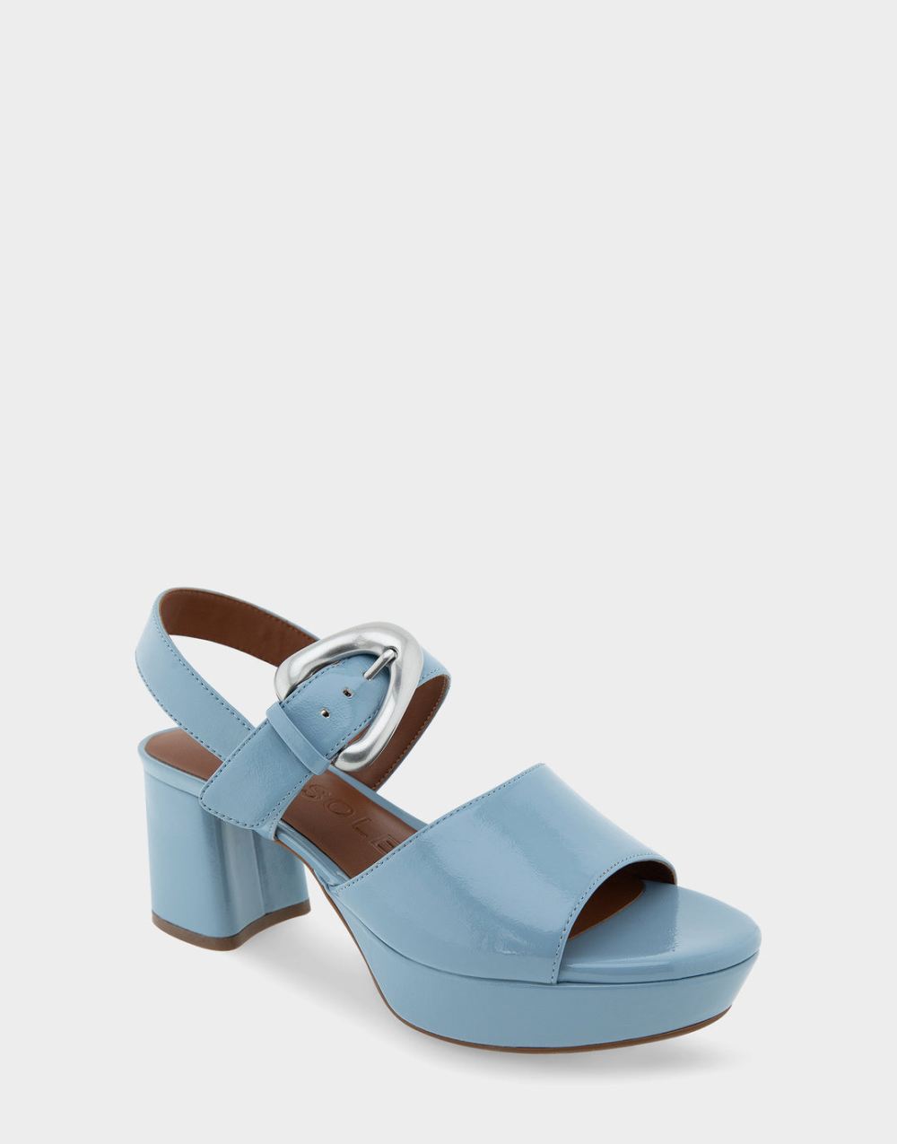 Women's | Chamber Dusty Blue Patent Faux Leather Quarter Strap Platform Sandal