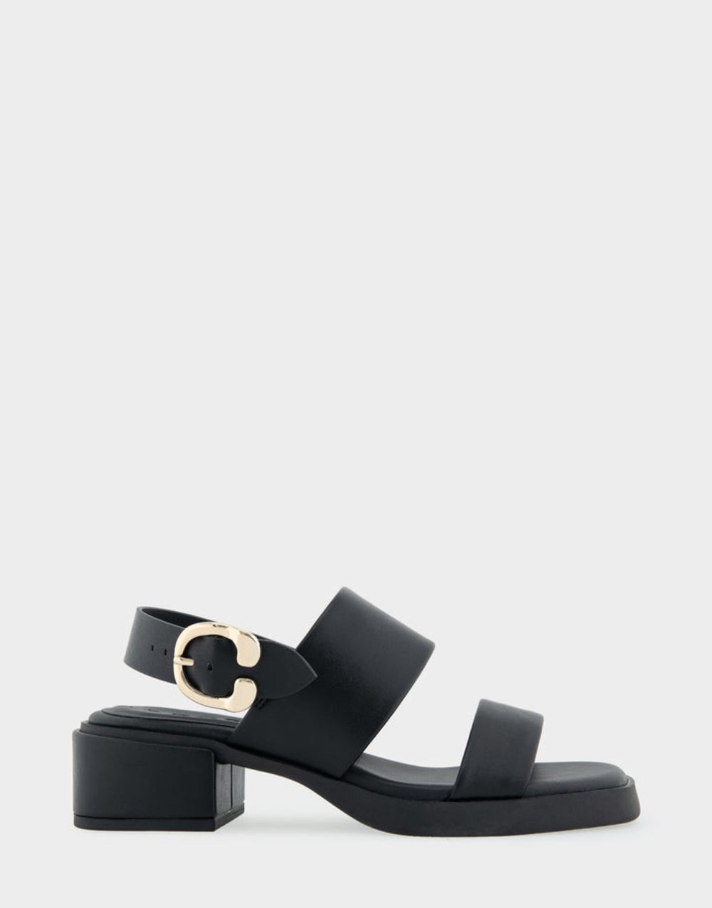 Women's | Dove Black Faux Leather Banded Back Strap Low Block Heel Sandal